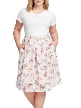 Hutch Pink Bird-Print A-Line Skirt 12